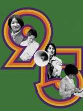green background with the number 95 and black and white images of 4 different women