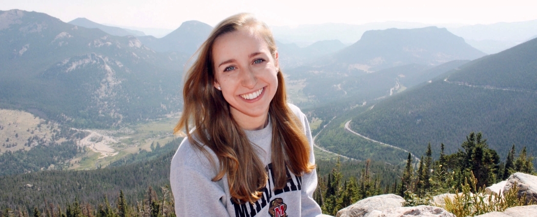 Elise Johnson in Maryland sweatshirt