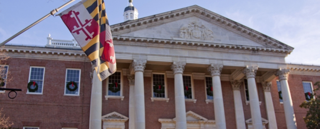 maryland flag in front of building 