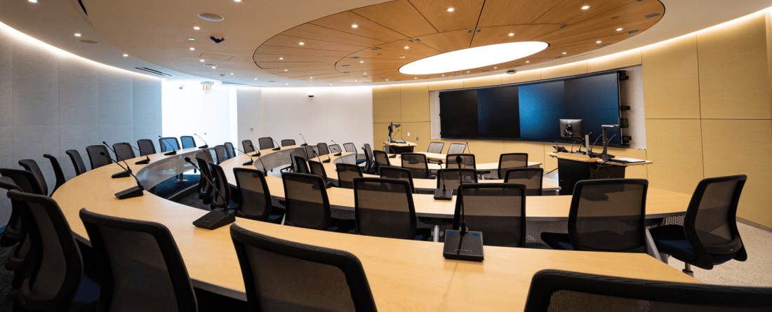 curved classroom with seats