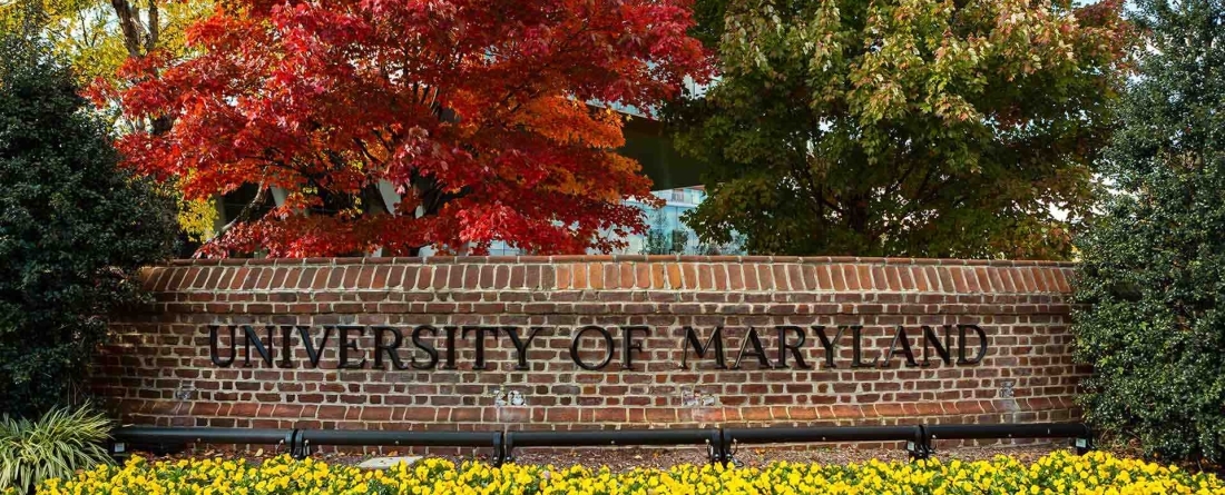 Fall campus image of University of Maryland sign