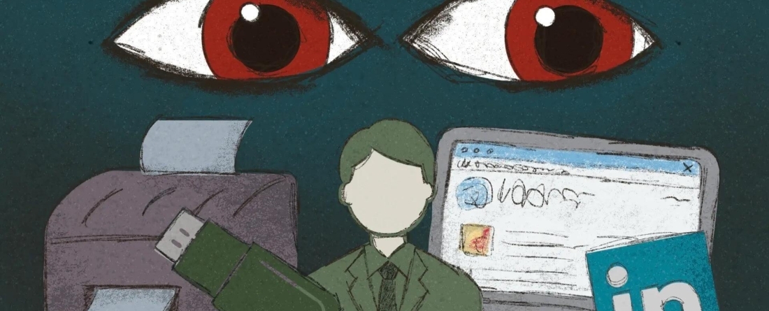 image of eyes, a printer, a computer screen and LinkedIn logo