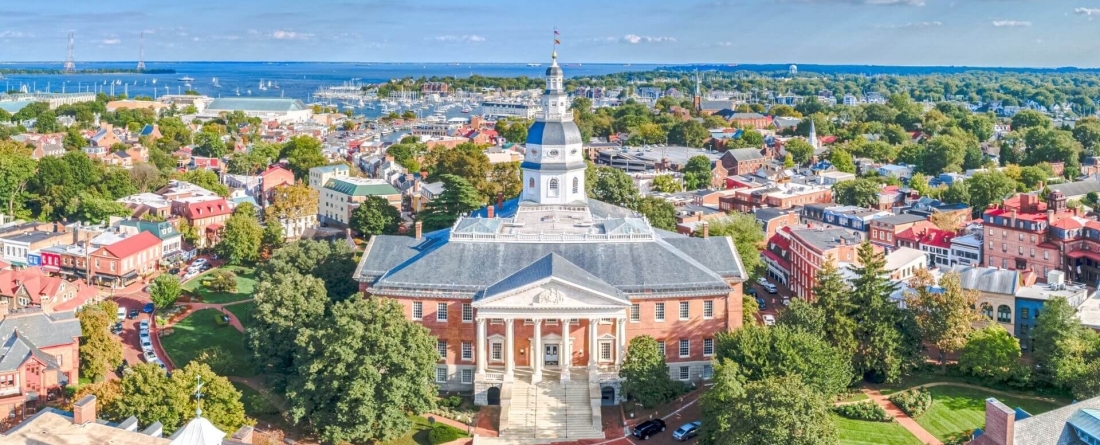 drone shot of Annapolis State House