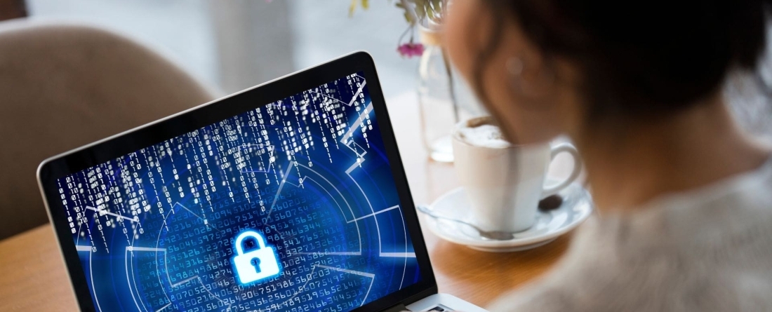 Header of person looking at computer