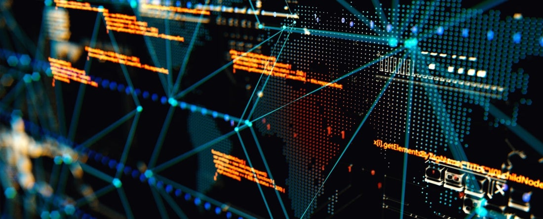 cyber security graphic with computer/digital elements