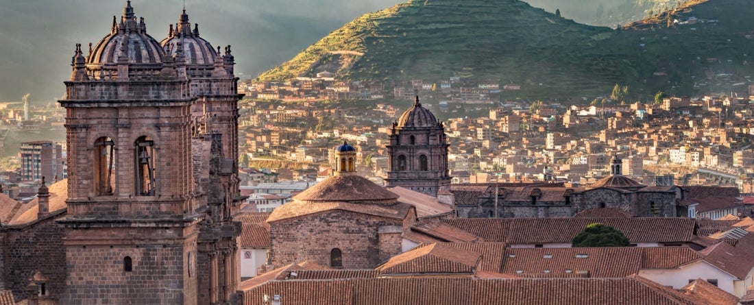 Morning sun rising at Plaza de armas, Cusco, Peru